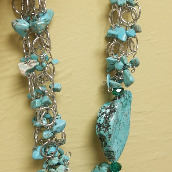 Artisan Handmade Irregular Turquoise Stone Necklace - Picture 4 of 7
